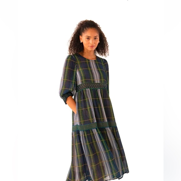 Gretchen Scott Designs - Peasant Dress- Large - Campbell Plaid Green - NWT - Picture 1 of 3